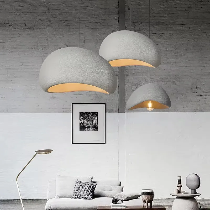 Nordic postmodern Japanese Wabi Sabi style pendant light, dining room, living room, white gray E27 decorative pendant light