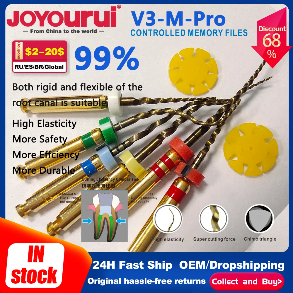 

6Pcs Endodontic Files Dental Endo Rotary Files V3-Pro Gold Taper 0817/0219/0420/0425/0625# Niti Root Canal Tips 25/31mm Motor