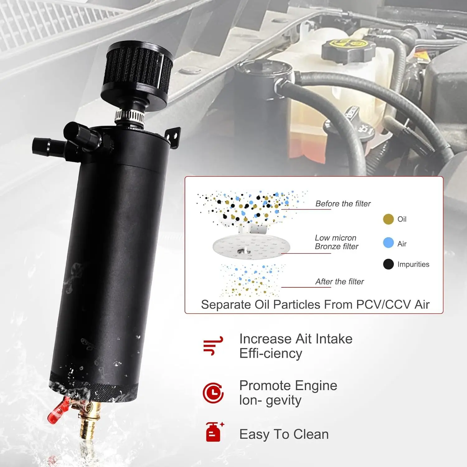 Kit Kaleng Penangkap Minyak Universal 750ML Tangki Reservoir Bingung Besar Pemisah Minyak Baru