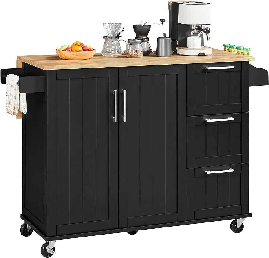 

Kitchen Island Cart with Drop-Leaf Countertop, Rolling Kitchen Island Breakfast Bar Table on Wheels with Storage Cabinet