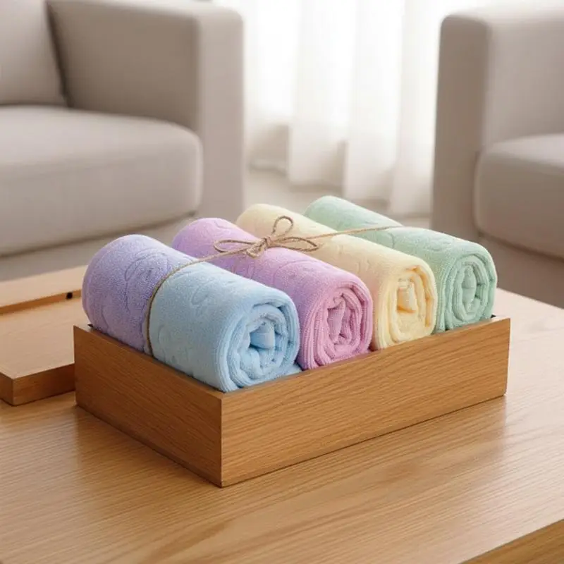 Soft Microfiber Bath Towels Highly Absorbent Cute Embossed Patterns For Home Shower Daily Cleaning Use