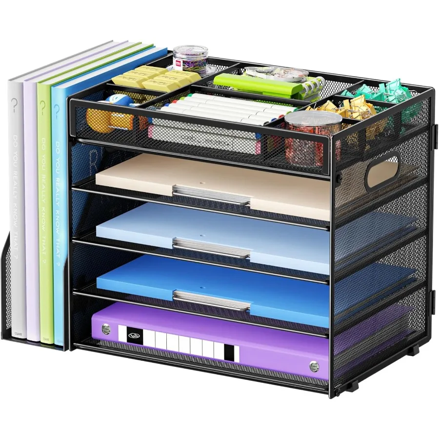 منظم مكتب من 5 طبقات مع مقصورات قابلة للتعديل وحامل ملفات للوازم المكتبية منظم سطح المكتب الشبكي مع حروف ورقية