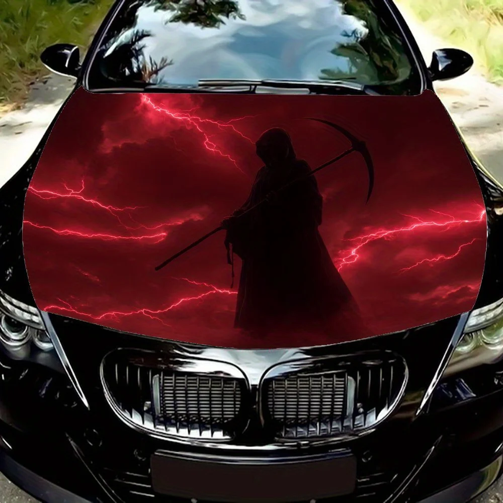 

Grim Reaper with Lightning Car Hood Decal Sticker - Durable Vinyl Wrap, Splash-Resistant & Easy Removal, Fit For All Cars - Auto
