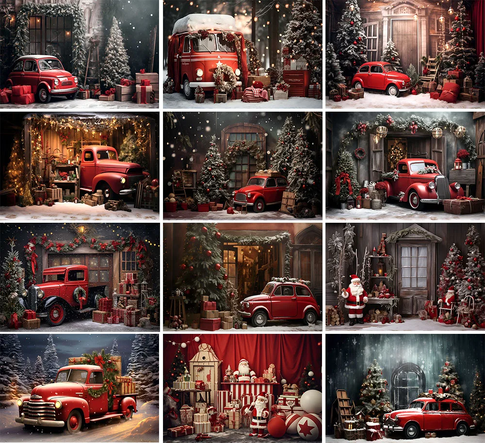 Mehofond Photography Background Winter Christmas Red Car Windows Snow Xmas Tree Kids Family Portrait Decor Backdrop Photo Studio