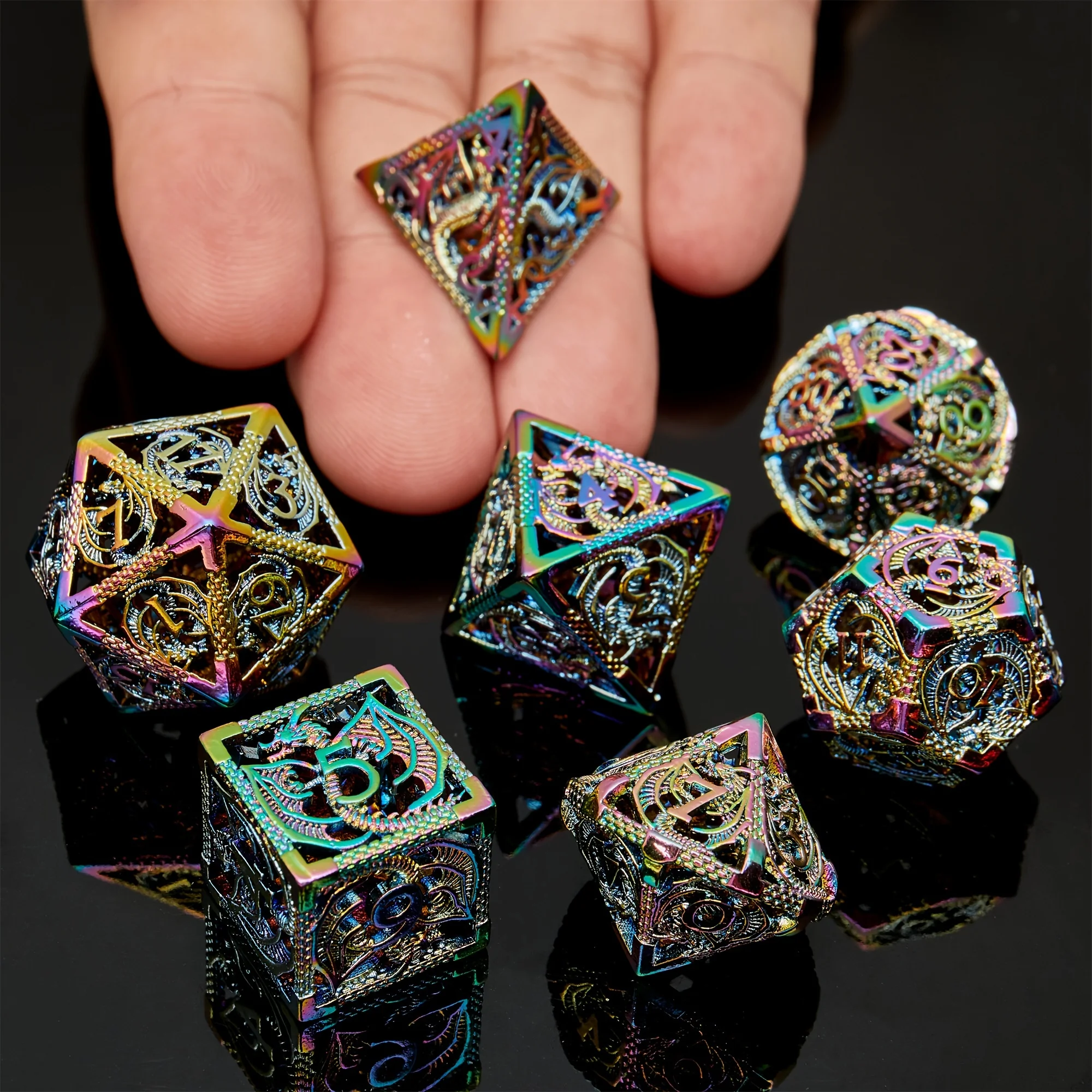 Metal DND Dice Set, Hollow Multi sided Dice Set, Role Playing Game, Dungeons&Dragons, Suitable for Festivals, Parties, Gifts