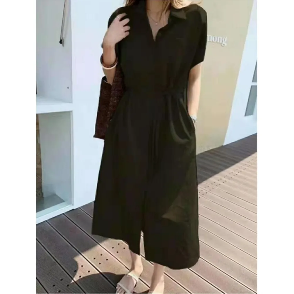 여름 코튼 린넨 싱글 브레스티드 셔츠 드레스 여성용 원 포켓 하이 웨이스트 캐주얼 루즈 레이스업 레이디 드레스 여성 베스티도스