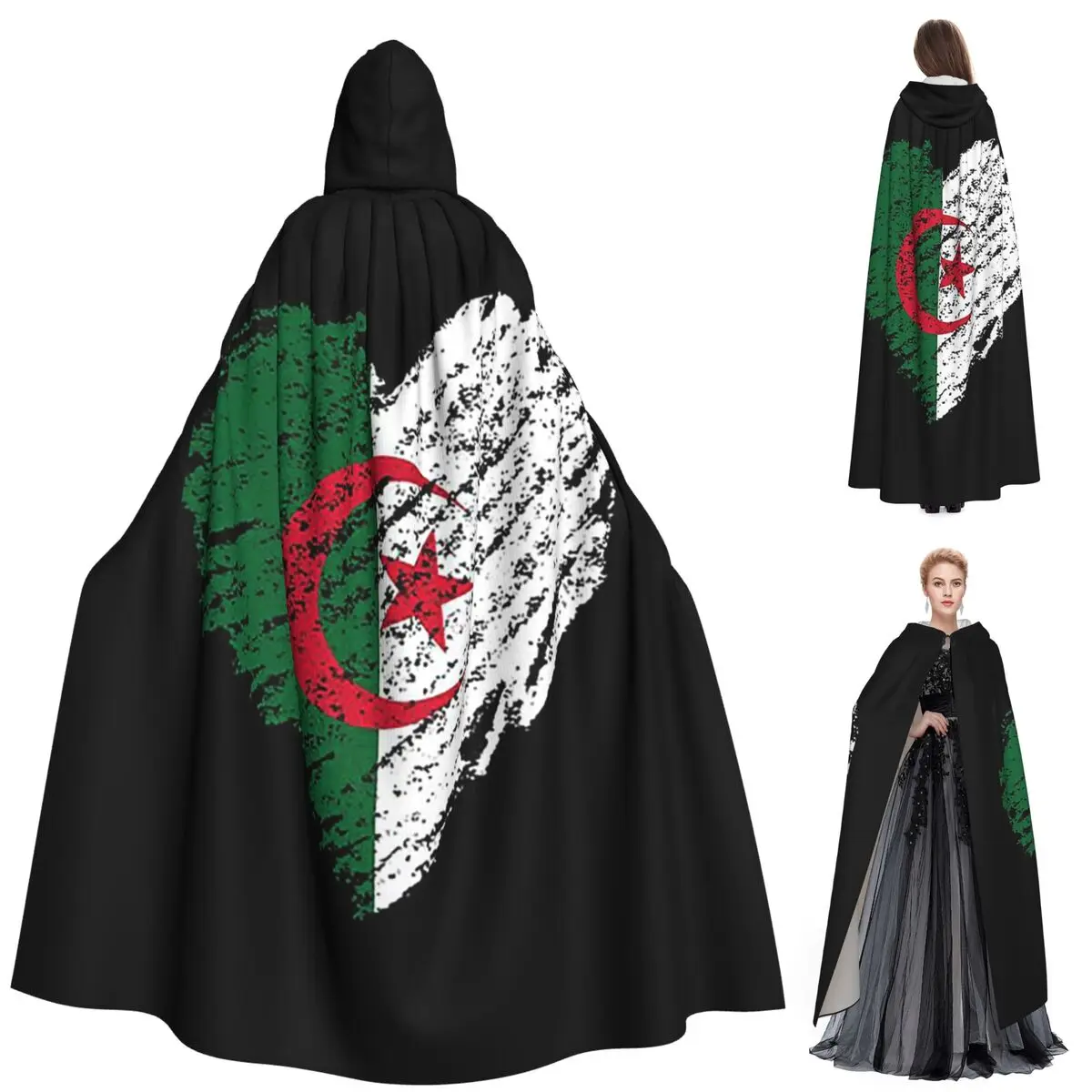 

Scribble I Love Algeria Flag Long Hooded Cloak Witch Medieval Costume Cosplay Cape HalloweenParty Adult Unisex