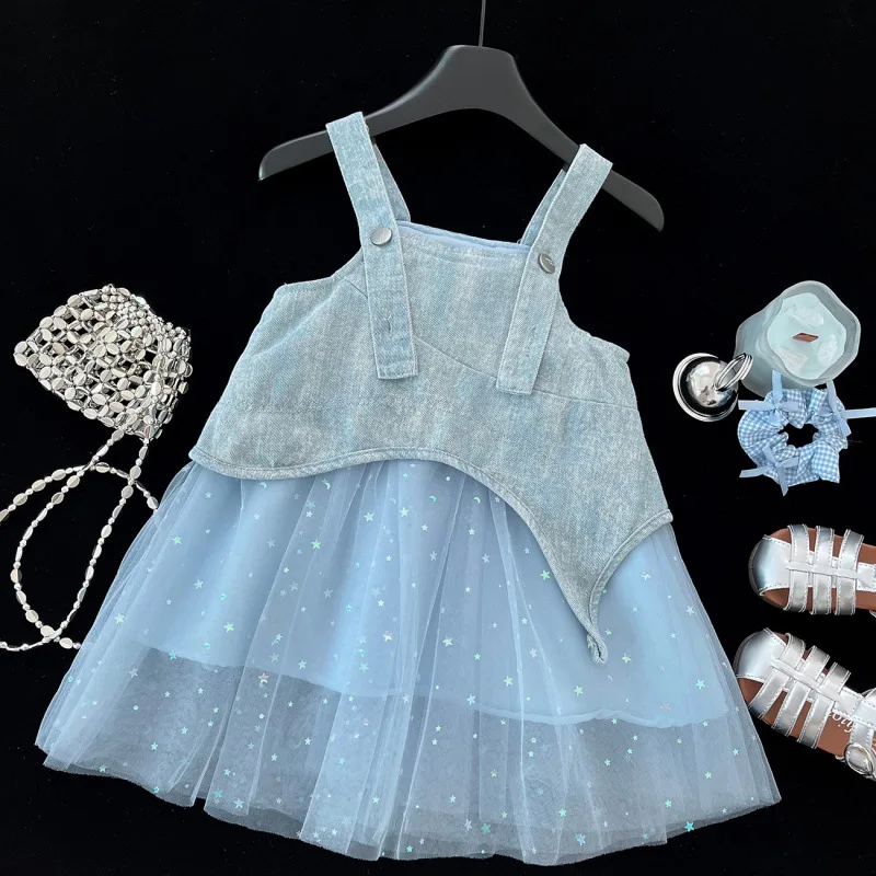 

Children's Outfit New Summer Girl Baby Korean Style Denim Dress Vest Dress Two-Piece Set2025Trendy Kids' Clothing