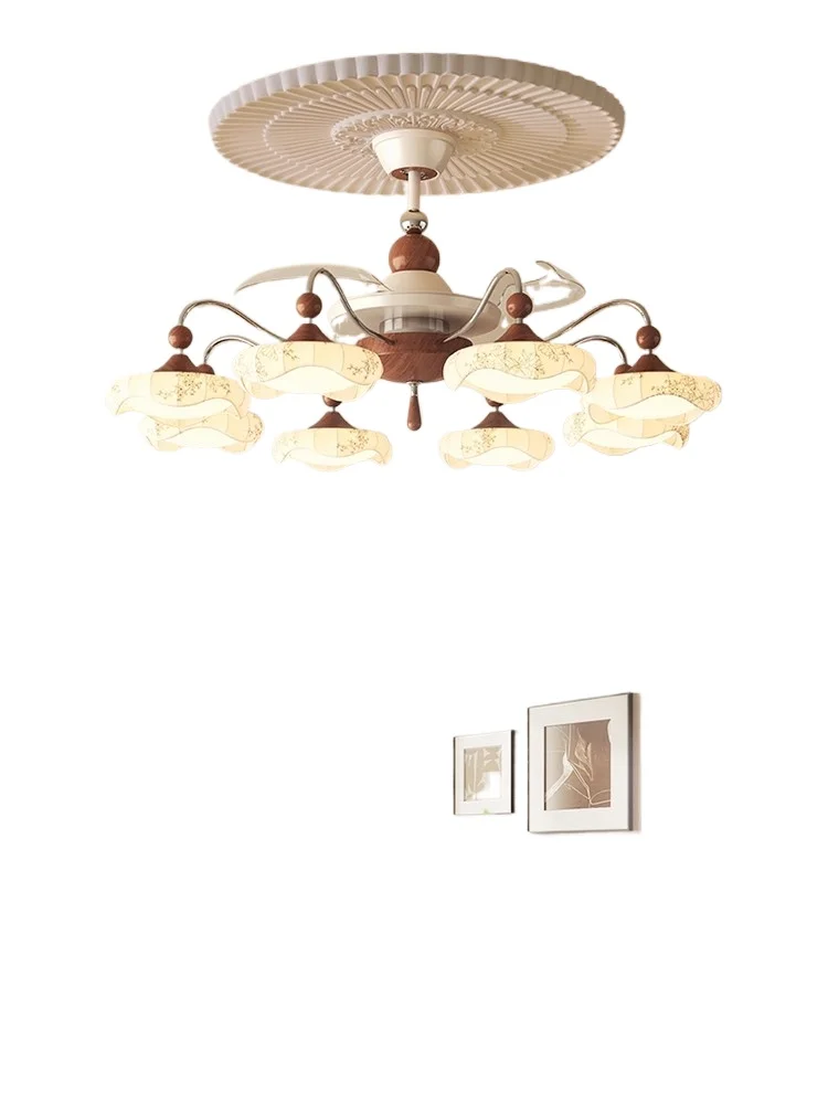 

Medieval retro living room fan light 2025 new Song Dynasty aesthetics advanced sense fabric hall electric fan chandelier