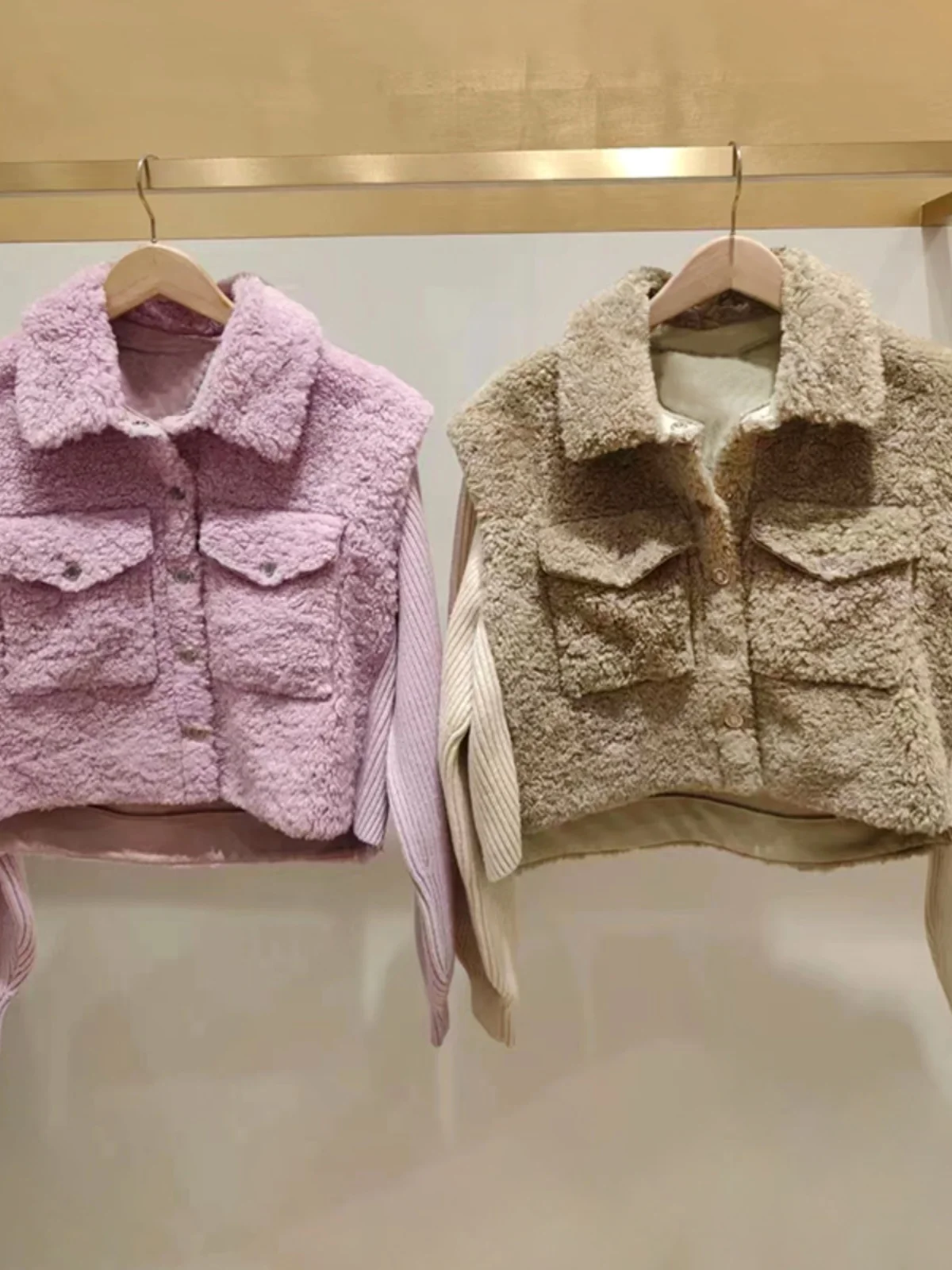 

Sweet Waist-Cinching Teddy Fleece Jacket Short Knitted Sweater Lamb Fur Autumn Winter Outerwear for Women Commute Style Regul...