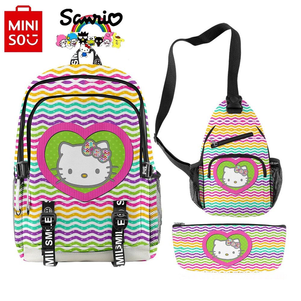 Hello Kitty New Student Backpack Fashion High Quality Three Piece Set Women's Backpack Cartoon Large Capacity Girls' Backpack