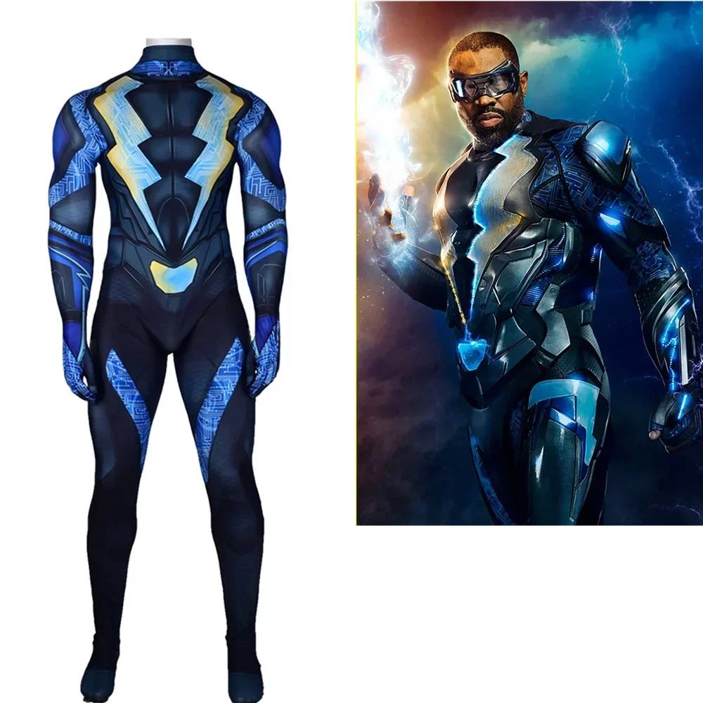 Nach Maß Kostüm Schwarz Blitz Cosplay Jefferson Pierce Kostüm Outfit Overall DC Superhelden Kostüm Männer Erwachsene Halloween XL