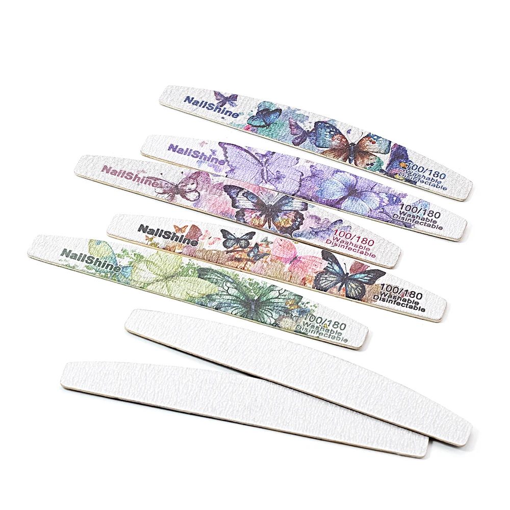 20 Pcs/Lot Half Moon Butterfly Nail File Product Wooden Washable Nails File Tool Grit 100/180 For Salon/Nails Practice/Carpentry