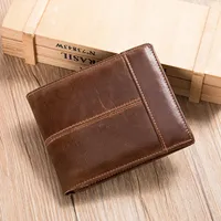 Men Wallets 100% Genuine Cow Leather RFID Anti-theft Short Leather Men Purse High Quality Luxury Brand Male's Wallet Card Holder
