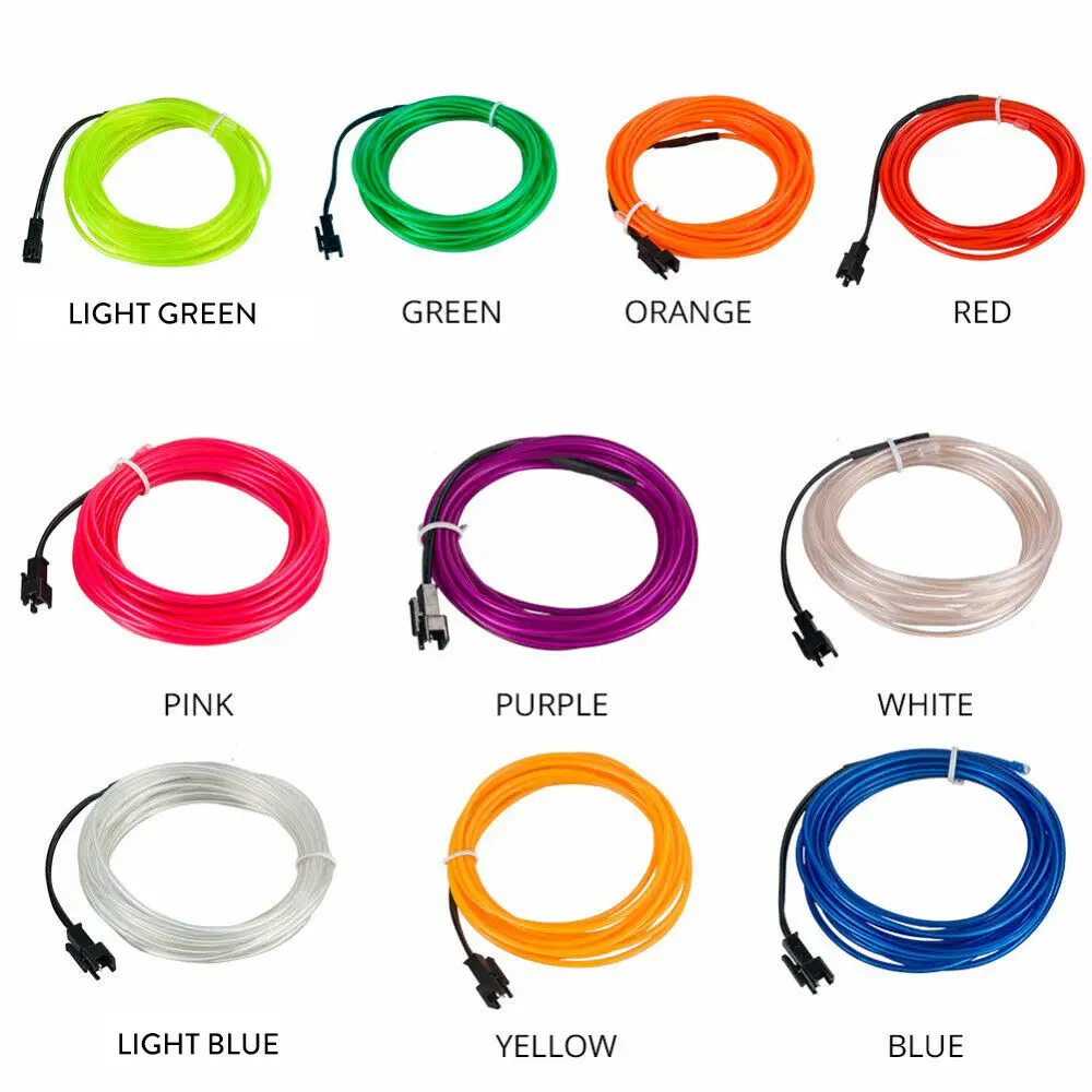 EL Wire 5m 4m 3m 2m 1m LED Strip Flexible Neon 5V 3V 12V Waterproof Rope For DIY Car Party Room Clothing Home Decoration