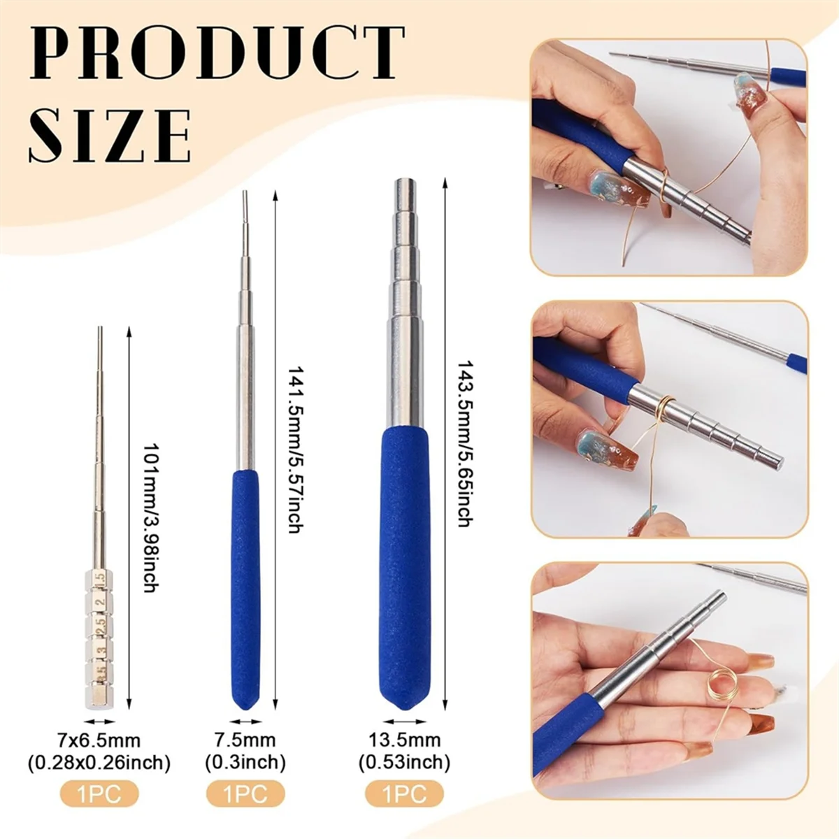 الانتقال الدائري تشكيل أداة 3 قطعة لفائف تهزهز سلك الحلقات لف قضيب خطوة ماندل عصا الانتقال الدائري تشكيل أداة لصنع المجوهرات التفاف #6