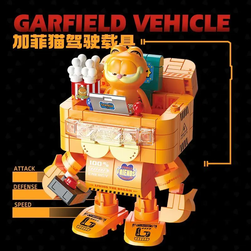 Juguete de ensamblaje de vehículos Garfield Mecha, muñeco de dibujos animados de Odie, bloques de construcción, modelo educativo para niños, adorno de escritorio, regalo