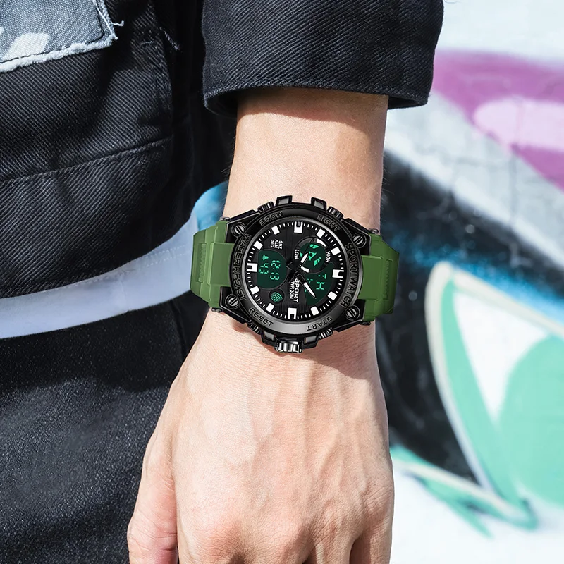 MSTIANQ Dual Display Watch For Men Digital Quartz Watch Reloj Hombre Waterproof Swimming Military Watch Relogios Masculinos