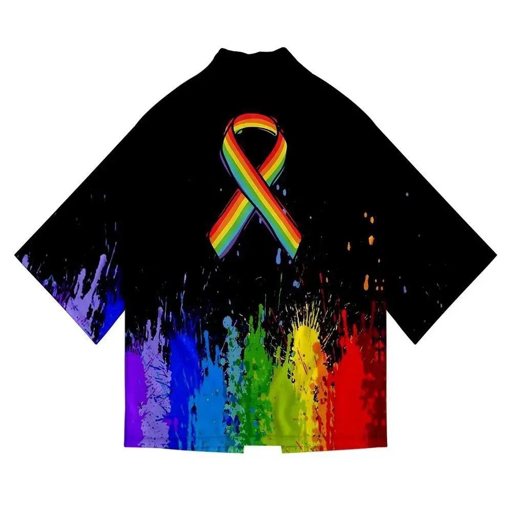 النمط الياباني كيمونو هاوري الرجال النساء سترة قوس قزح العلم مثليات المثليين الملابس اليابانية التقليدية الملابس قميص الآسيوية