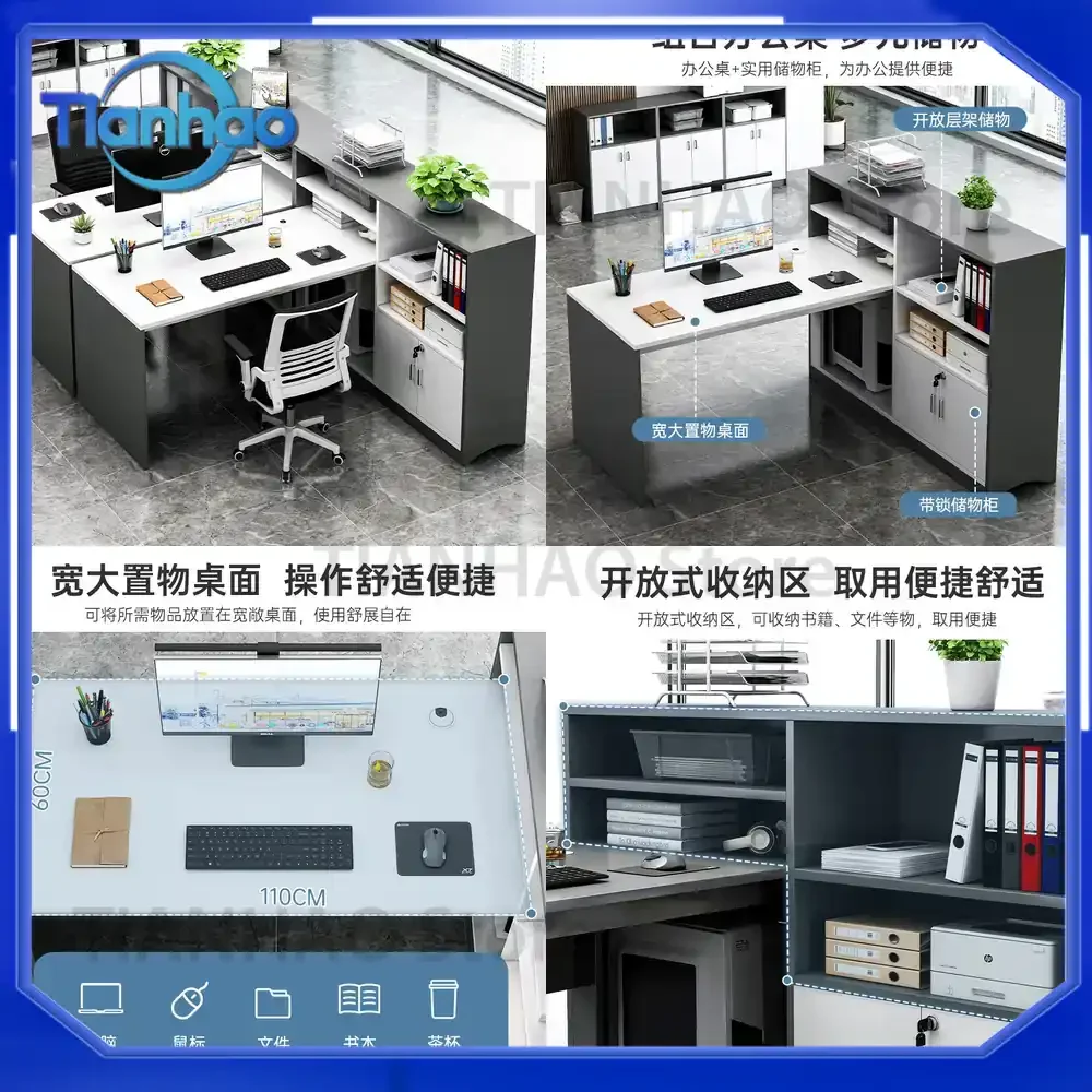 Office Desk and Chair Set for Modern Accounting Room Furniture with Partition for Employee Workstation Dual or Quad Person