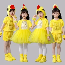 New Children Kids Adult Halloween Duck Chicken Chick Costume Skirt Tutu Yellow Bodysuit Outfit Dance Performance