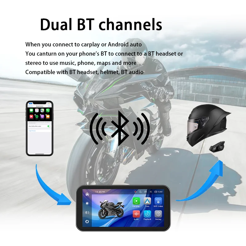 Hesida pantalla de navegación para motocicleta CarPlay Android Auto BT música DVR cámara impermeable para motocicleta