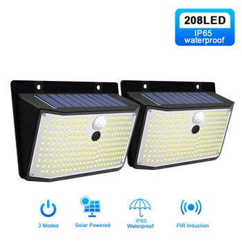 Zonne-Energie Verlichting Buiten 208 Led Solar Wall Bewegingssensor Verlichting 3 Mode Draadloze Waterdichte Patio Yard Dek Hek Post Garage Tuin