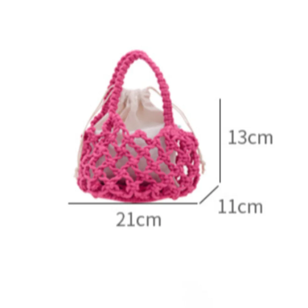 New Summer Beach Bag Cute Woven Small Basket Hollow Out Children\'s Handbag Trendy Funny Straw Woven Bag with Drawstring