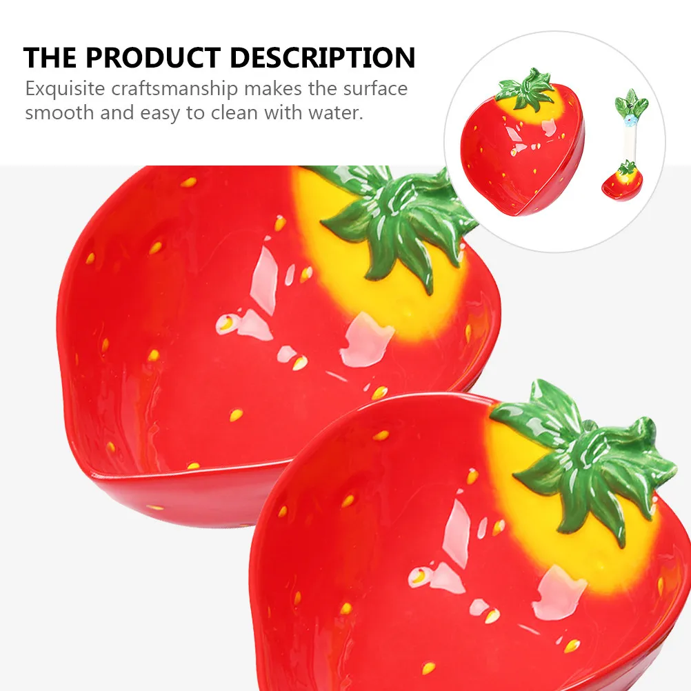 

Strawberry Design Kids Ceramic Bowl Spoon Set Food Grade Safe Smooth Surface Easy Clean for Dining Room Kindergarten Picnic Use