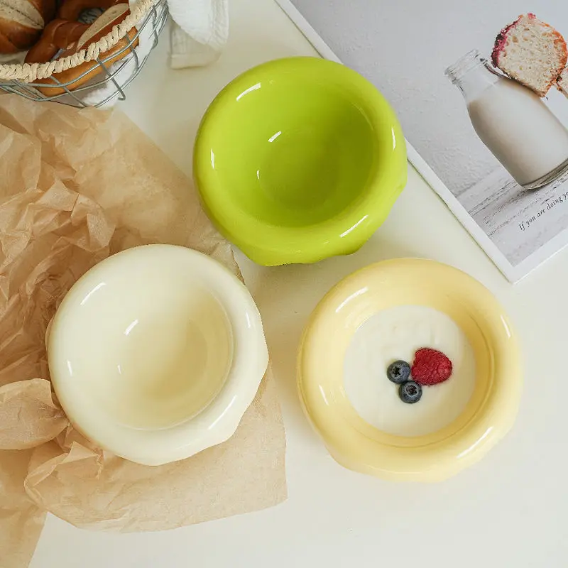 French Cream Style Irregular Ceramic Lace Bowl Heat Resistant Home Breakfast Cream Dessert Multi Purpose Bowl Kitchen Utensils