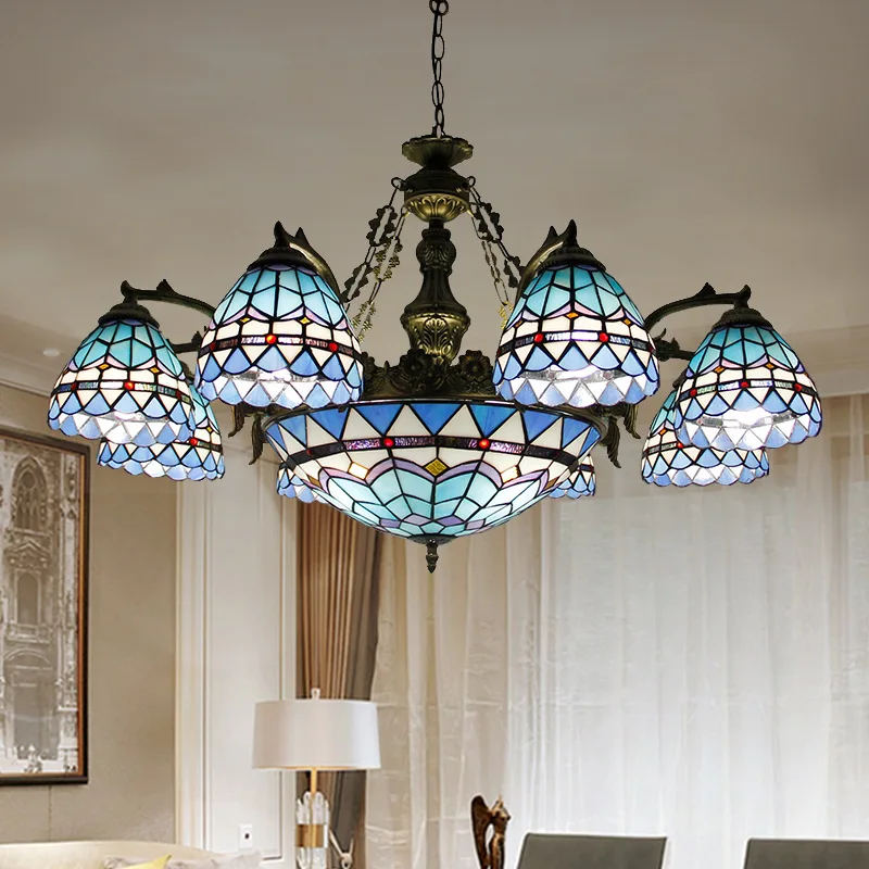 Mediterranean blue retro chandelier, atmospheric creative pastoral living room dining room bedroom light, lighting fixtures