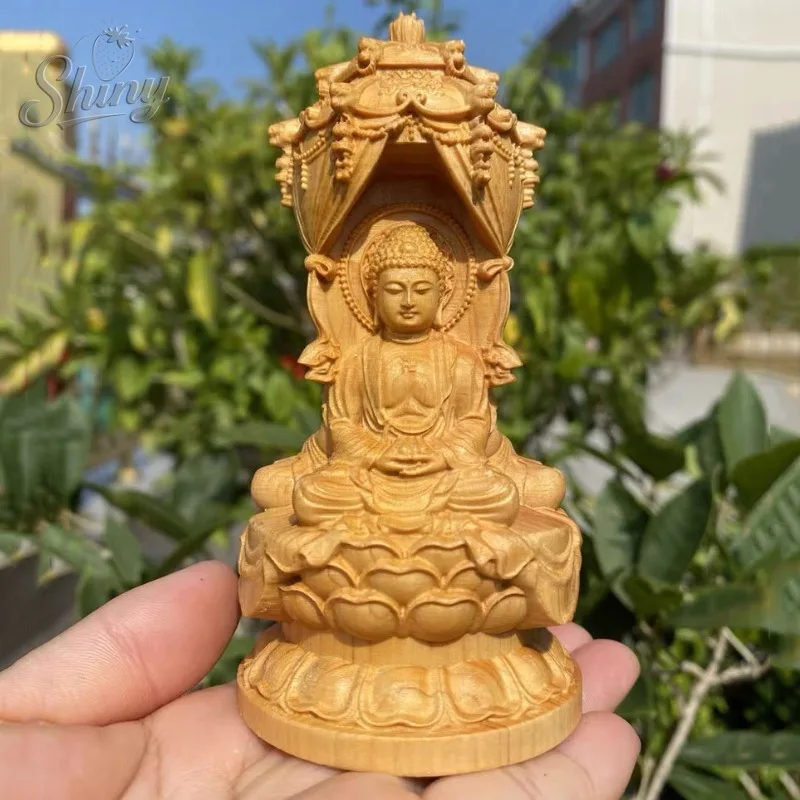 

Cliff Cedar Wood Carving Western Three Saints Stupa Figure Ornaments Shakyamuni Vase Guanyin Bodhisattva Gezangwang Crafts
