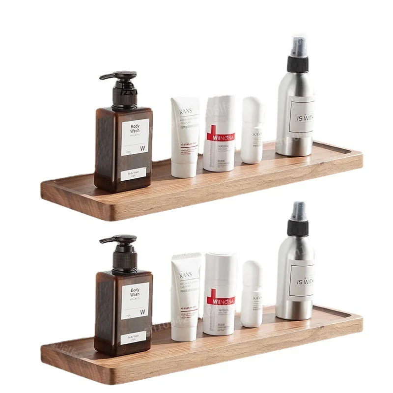 No punch-free walnut wall one-piece mirror front desk storage rack bathroom storage rack wall wall hanging rack