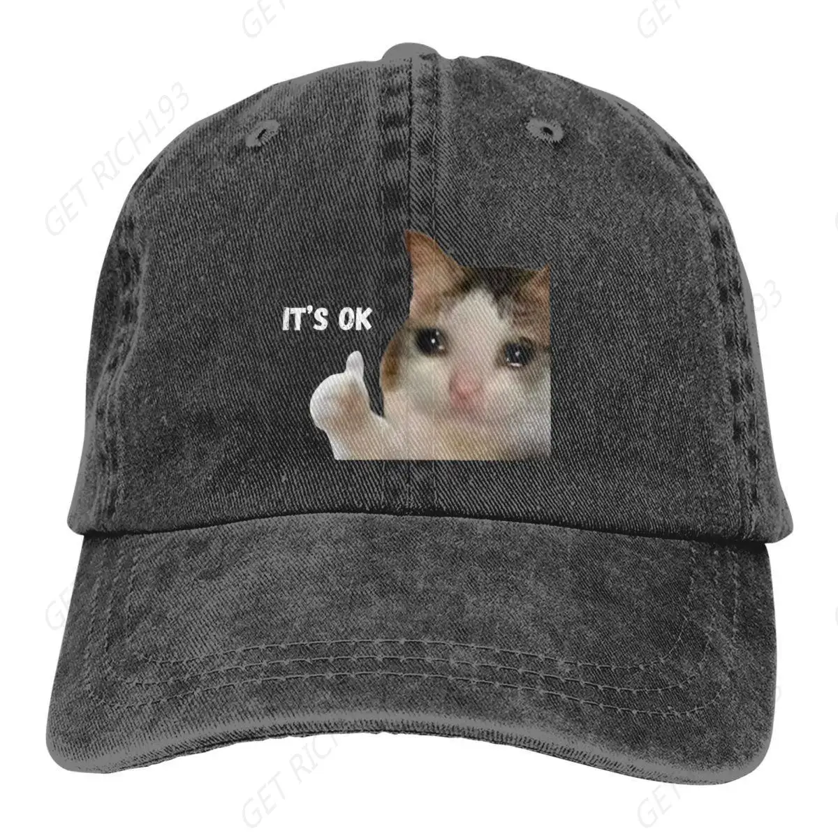 Retro Cat Sad Thumbs Trucker Hat Unisex Style Distressed Washed Snapback Cap Funny Crying Cat Outdoor Activities Caps Hat