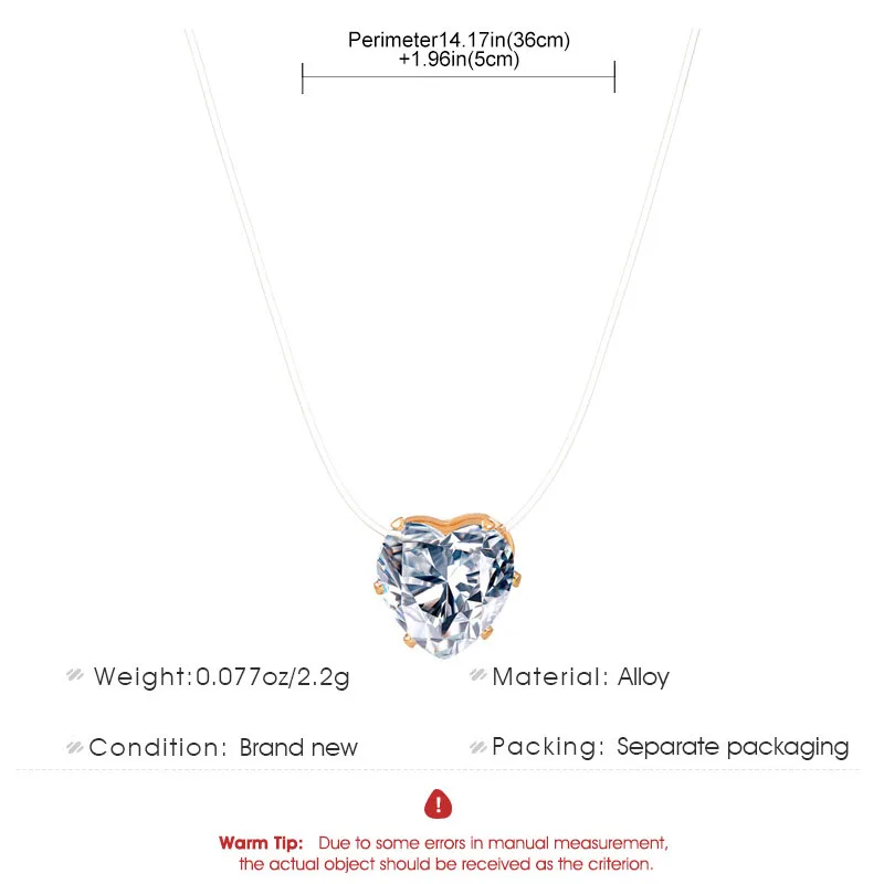 VIVILADY Transparent Invisible Fish Line Zircon Heart Pendant Necklace for Women Fashion Jewelry Wearable for Gathering Party