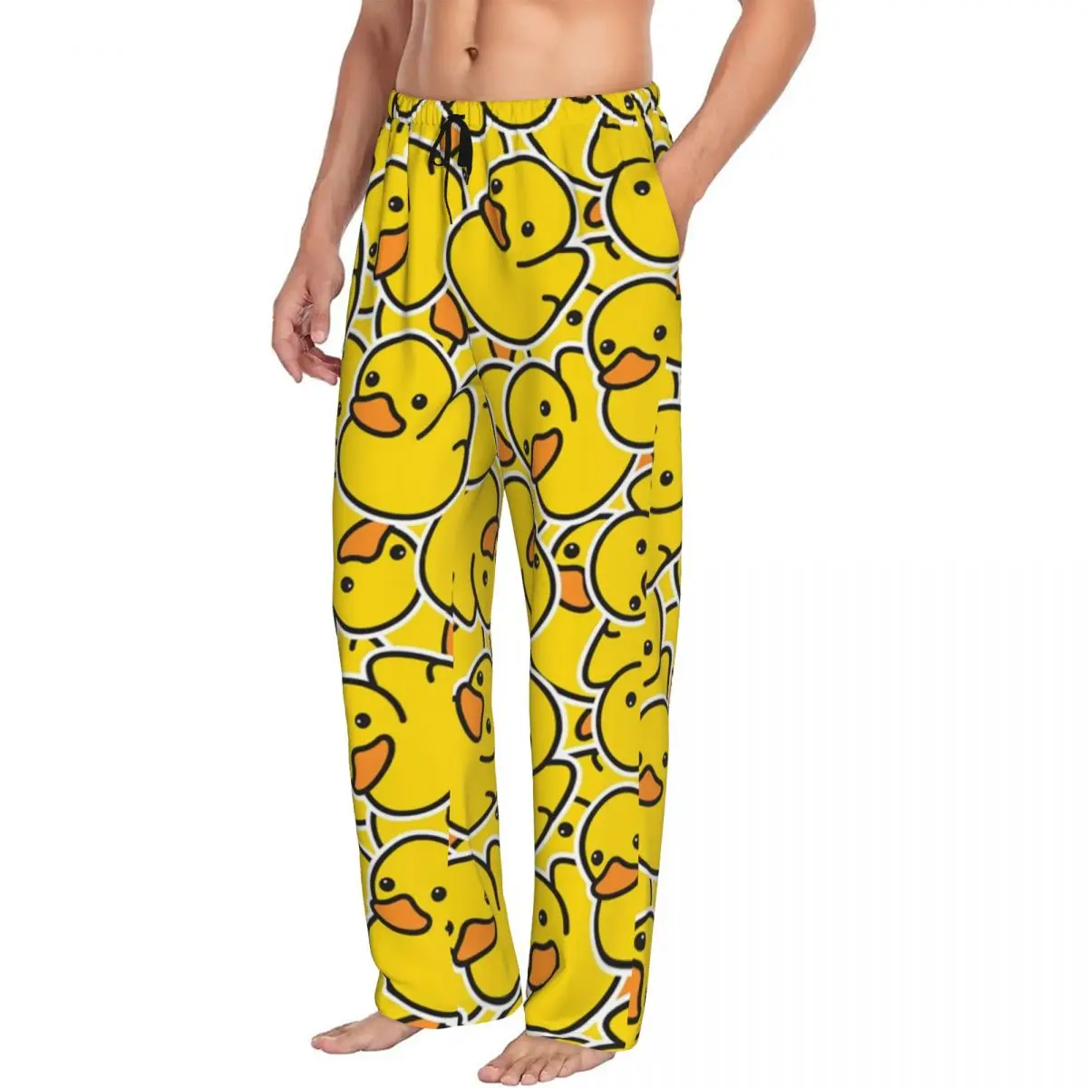 Custom Yellow Classic Rubber Duck Gothic Pajama Pants Sleepwear Men's Elastic Waistband Sleep Lounge Bottoms with Pockets