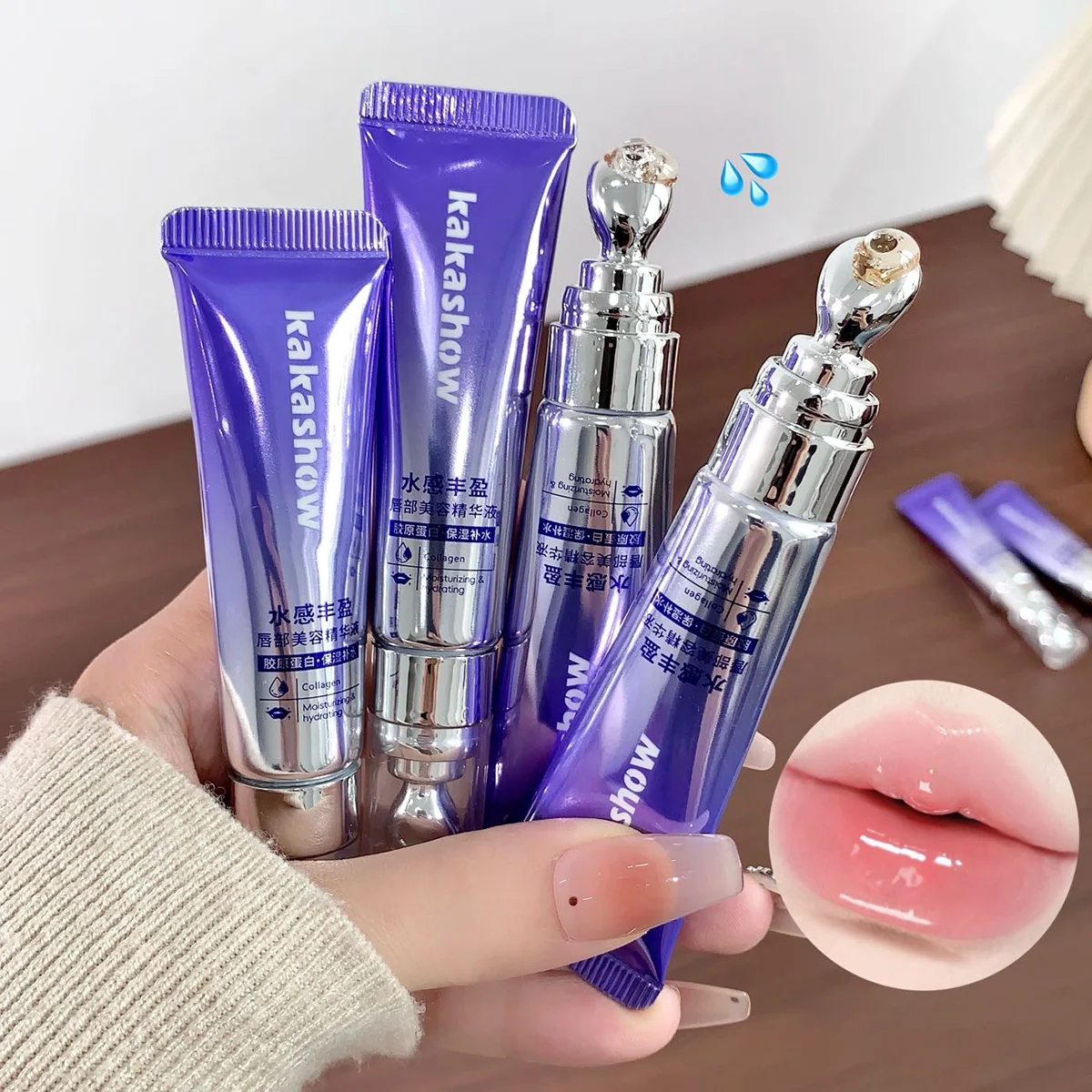 Kakashow Lip Plumper Serum Gloss, Hydrating Collagen Lip Gloss, Long-Lasting Moisturizing, Plump & Glossy Finish for Dry Lips