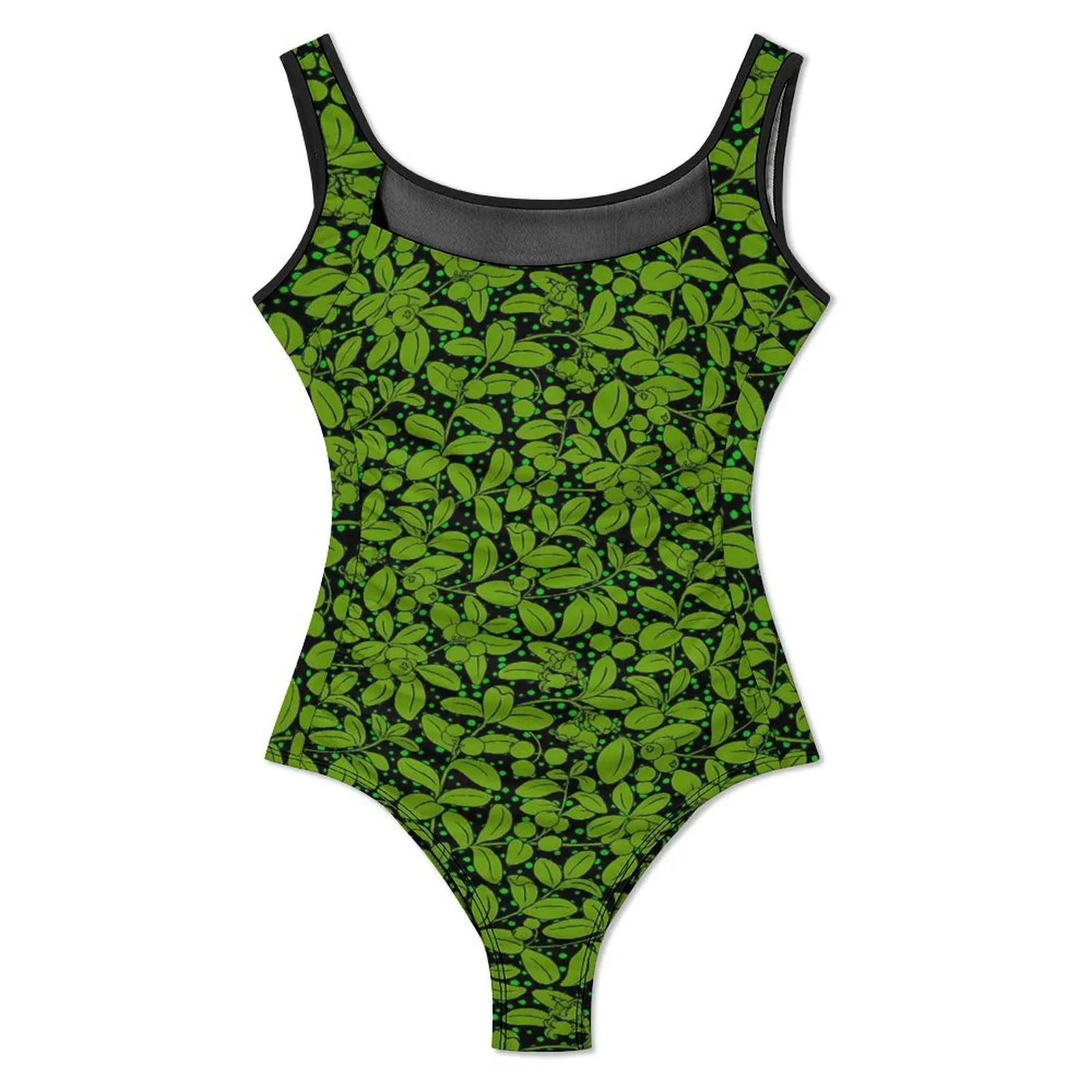 Plants Swimsuit Green Leaves Print One-Piece Swimwear Push Up Trendy Monokini Sexy Holiday Pool Custom DIY Swimsuits