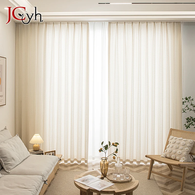 Japanese Tulle Curtains for Living Room Long Sheer Curtain for Bedroom Hall Rideaux Cortinas Finished Panel Linen Look Customize