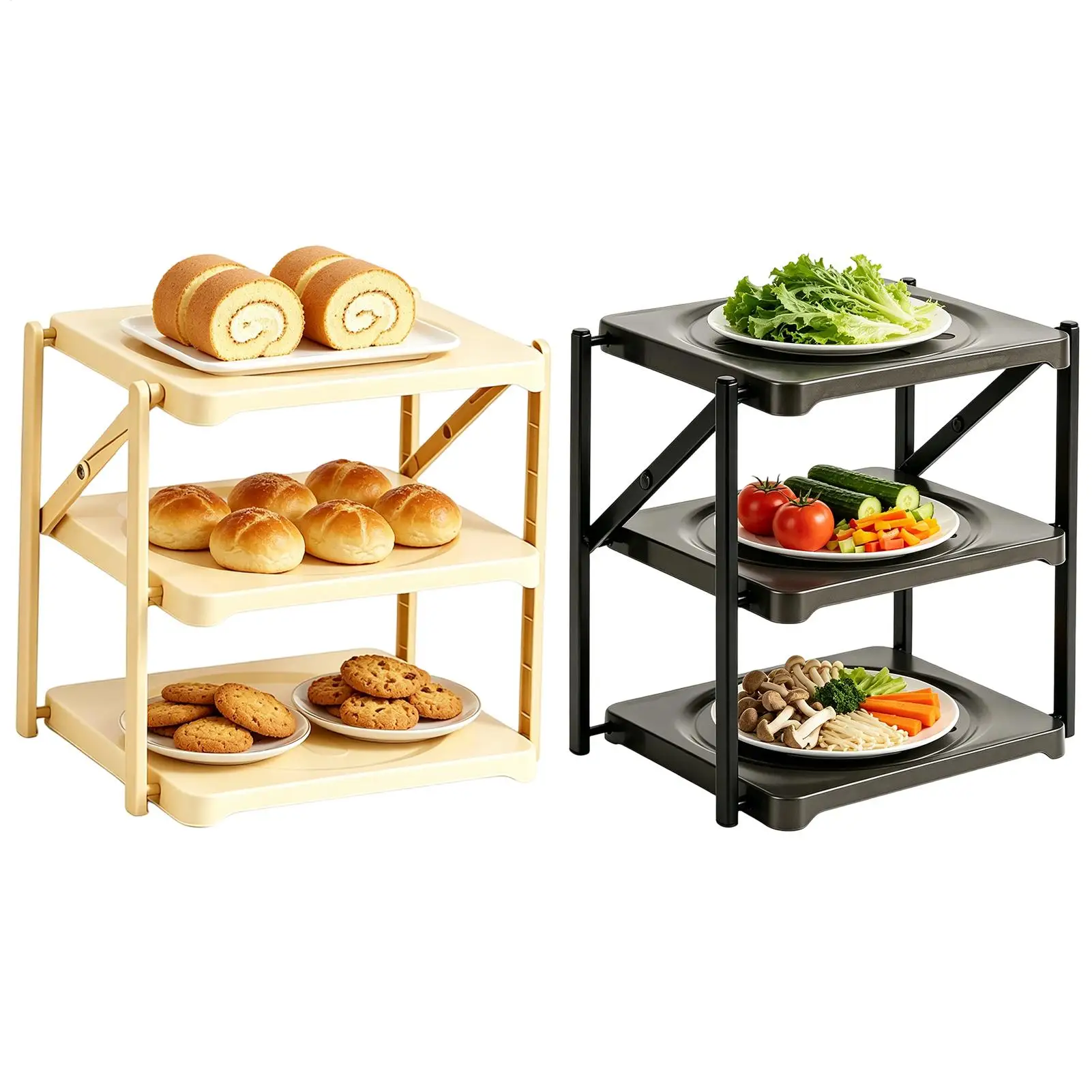 Plateau de service pour barbecue, organisateur pliable à 3 niveaux pour la préparation des repas, étagère de rangement en plastique pour la préparation des aliments, idéal pour la cuisine à domicile, le barbecue et la cuisson sur le gril.