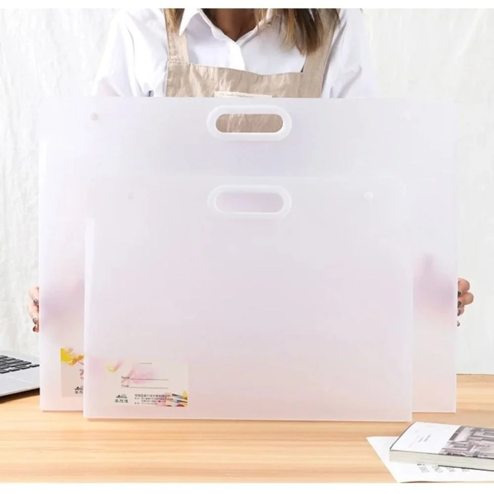 Bolso de almacenamiento de papel para bocetos A2/A3/A4, carpeta de pintura artística de doble presión de gran capacidad, transparente con asa, bolsa de almacenamiento para ilustraciones