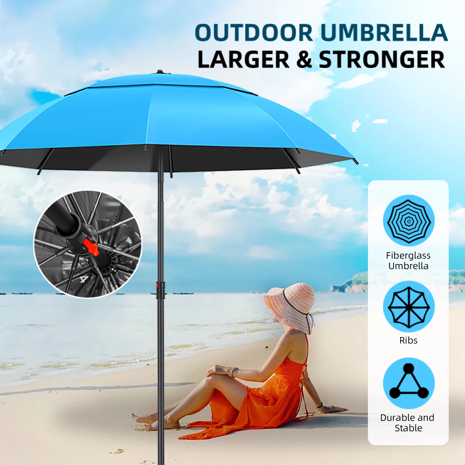 屋外、ビーチ、中庭、キャンプなどに。釣り用傘、日傘、方向調整可能。