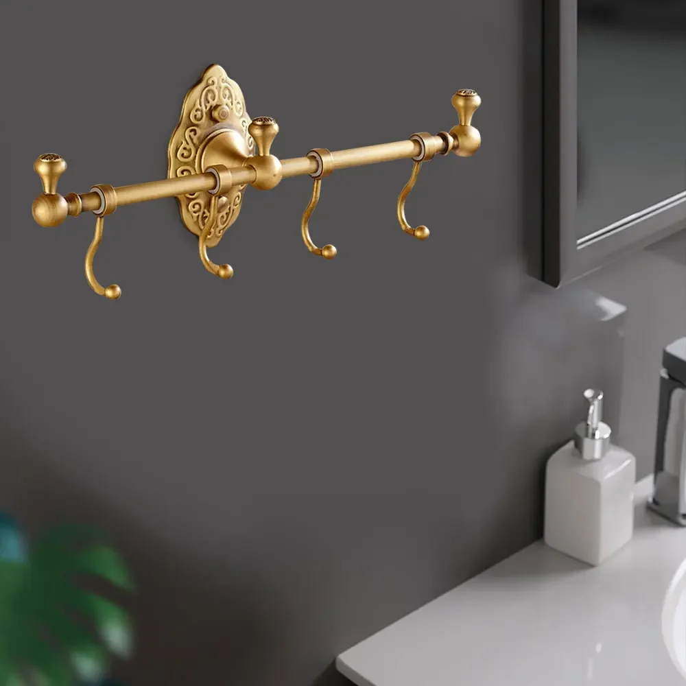 

Bymaocar Perforated Wall Mounted Towel Rack with 4 Hooks, Single-layer Brass Towel Storage Rack 14.17*2.95in, Kitchen Towel Bar