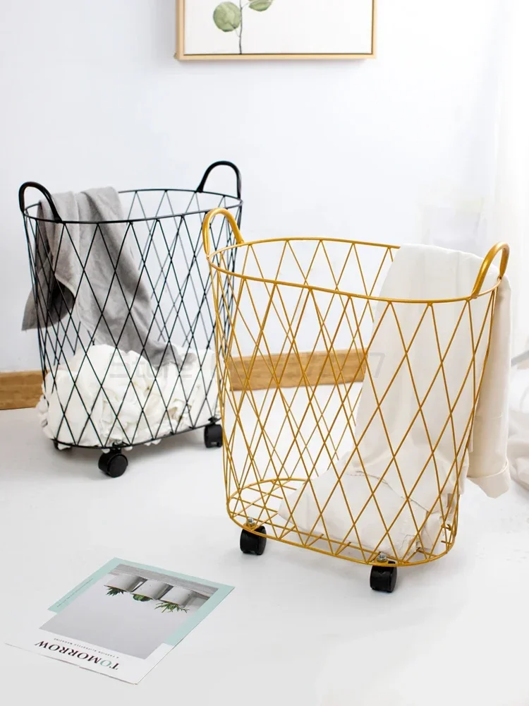 Home Gold Dirty Laundry Basket Metal Storage Baskets Baby Toy  Clothes Bucket  with Handle Large Capacity Storages Home