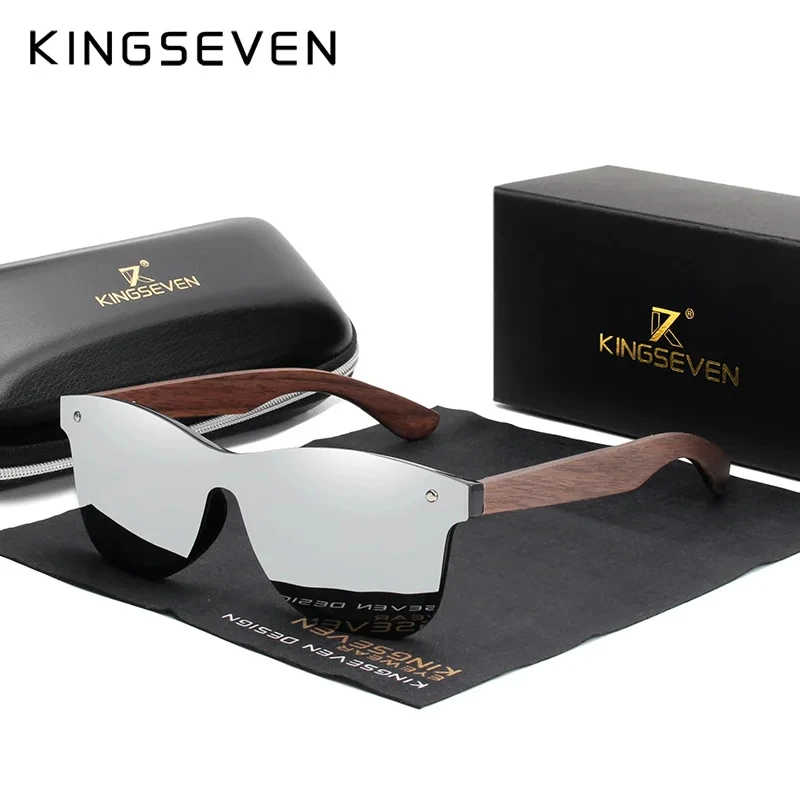 KINGSEVEN Handmade Sunglasses Men Polarized Walnut Wooden Eyewear Women Mirror Vintage Mirror HD UV400 Lenses Sports Eyewear
