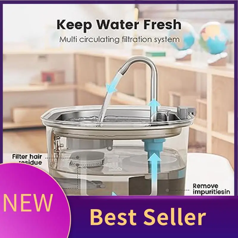 Pet Water Fountain Water Fountain Stainless Steel With Transparent Window Ultra Quiet Pet Water Feeder Durable Silver (US Plug)