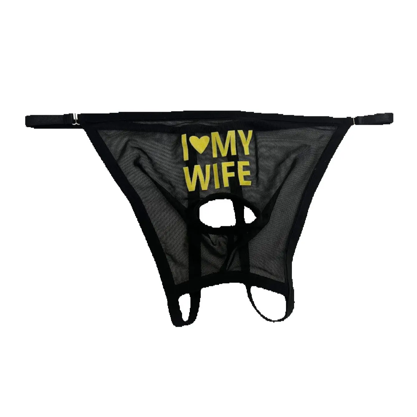 

1 шт. высококачественные сексуальные сетчатые стринги для мужчин, с надписью "i" Лонгслив с принтом «Моя ЖЕНА», принтом в виде губ и вырезом на промежности.
