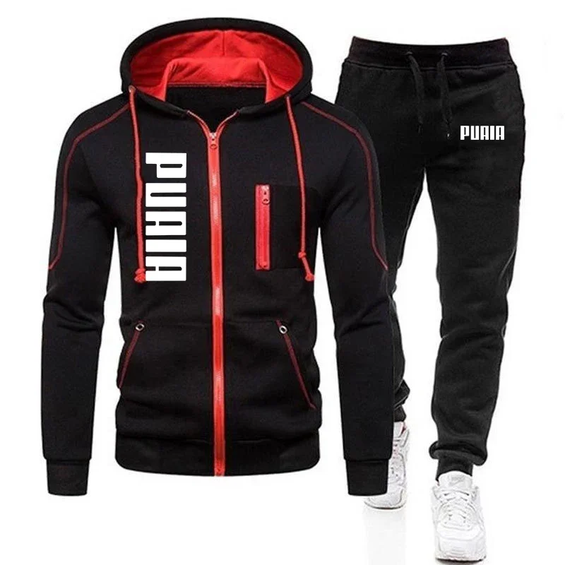 Conjunto de 2 peças de treino masculino, terno esportivo casual, jaqueta, calça, roupas esportivas, outono, inverno