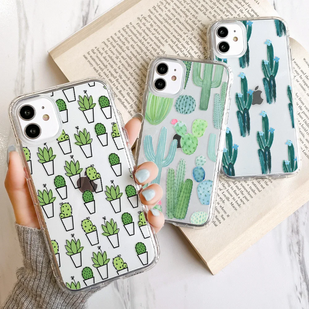 Green Cactus Painted Case For iPhone 12 Cases iPhone 14 Pro Max 11 13 Mini XR X XS 7 8 Plus SE 2022 2020 Leaves Phone Case Cover