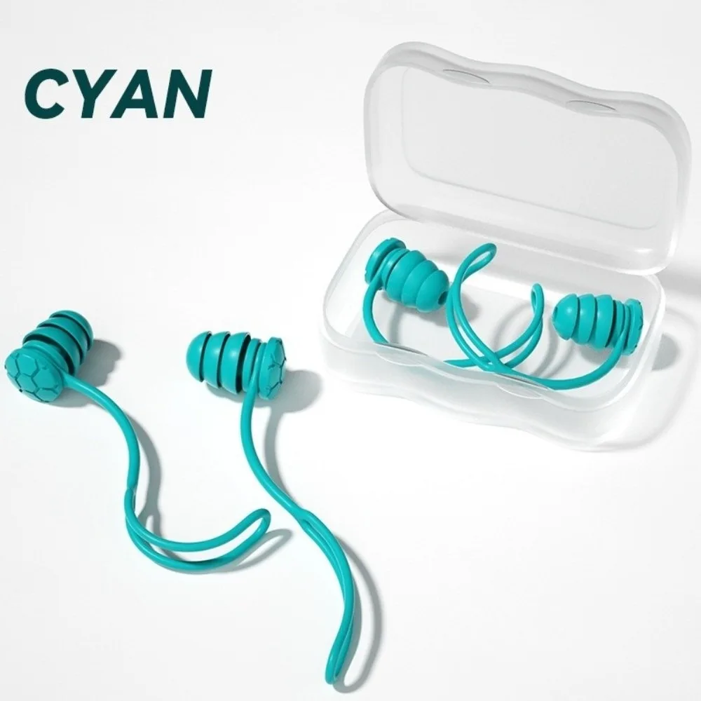 Bouchons d'oreille de natation à 3 couches, avec cordon anti-perte, bouchons d'oreille en silicone pour la natation, bouchons d'oreille ergonomiques en silicone souple, bouchons d'oreille réduisant le bruit.